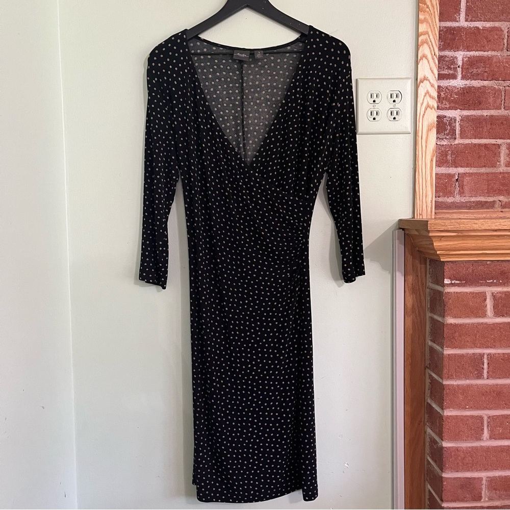 Chicos Travelers Women’s Black Polka Dot Faux Wrap Dress 1